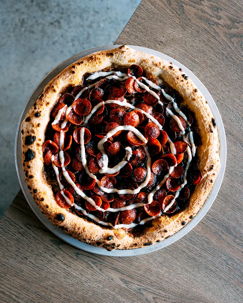 Pepperoni King pizza with hot honey drizzle